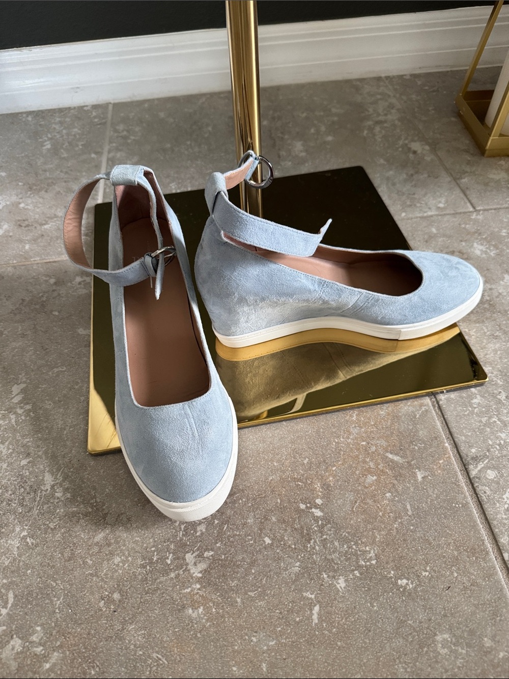 Paolo Light Blue Suede Platform Ankle-Strap Shoes